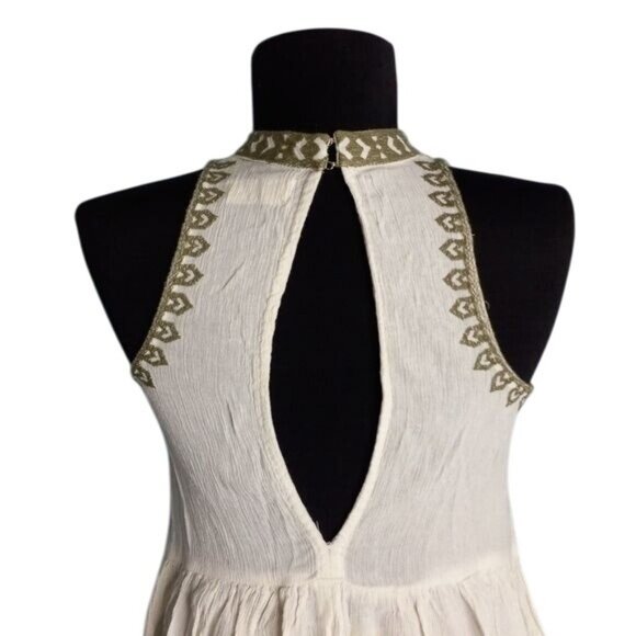 Altard State XS Embroidered Top Open Back Hi-Low Crinkle Broomstick Cream Green - Picture 6 of 11